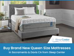 Shop high quality and brand new queen size mattresses at special prices from Sacramento & Davis CA’s trusted online store Sleep Center. Comes with a vast array of sizes, comfort and types! 