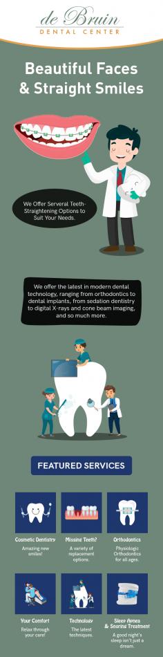 Searching for a family dentistry that can help you achieve beautiful & straight smiles? Look no further than de Bruin Dental Center. We have an expert team, strives to offer a range of services with latest technologies like sleep apnea, cosmetic dentistry¸ missing teeth treatment, and more. 