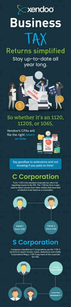Xendoo offers seamless income tax return filing services for small business owners and professionals. Whether it’s 1120, 1120-S, or 1065, our team of CPAs will file the right return on time.