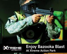 Innovative Glow-in-the-Dark Arena for Bazooka Blast Team Challenges – an award-winning combat game that fires 2″ foam balls from a real paintball cannon. 