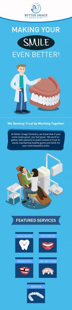 Better Image Dentistry is your one-stop dental practice when it comes to achieve a better and healthy smile. We have built a bond of trust with our patients by providing them satisfactory dental care services such as invisalign, cosmetic dentistry¸ crowns, missing teeth treatment etc. 