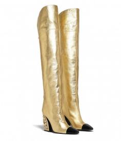 High Boots, laminated lambskin & patent calfskin, gold & black - CHANEL