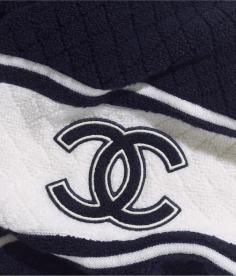 Scarf, cashmere, navy blue & white - CHANEL