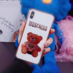 モスキーノ iphoneXsmax 熊ケース 背面ガラス iphoneXr/Xs スマホケース Moschino 可愛い 