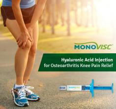 When you have osteoarthritis (OA), Monovisc is the hyaluronic acid injection for osteoarthritis knee pain relief. It is the only injection that helps lubricate and cushion your joints and keep them working smoothly.