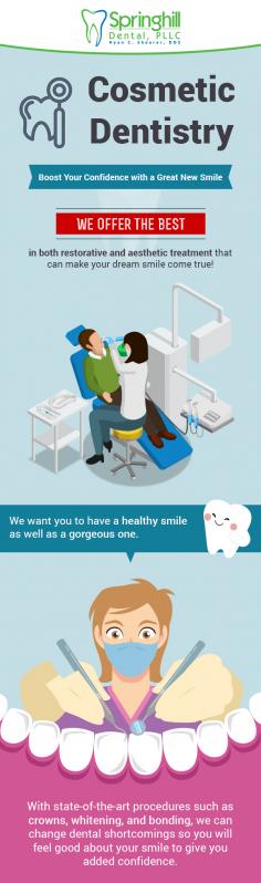 At Springhill Dental, we offer the best comprehensive cosmetic dentistry procedures in both restorative and aesthetic treatment that can make your dream smile come true! Schedule an appointment by calling 501-955-0155. 