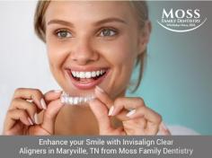 Invisalign clear aligners in Maryville, TN from Moss Family Dentistry are an advanced method for straightening teeth. We provide quality and comfortable aligners that are easy to remove and clean.  