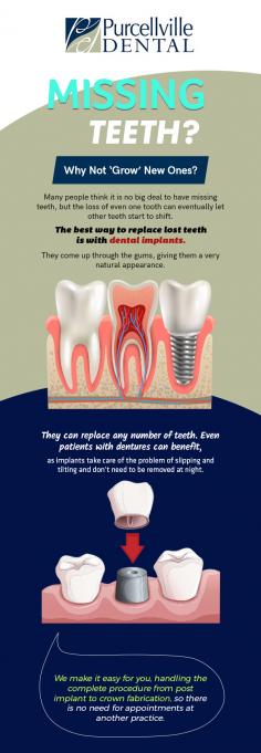 At Purcellville Dental, we specialize in implant dentistry solutions in Purcellville, VA. We offer high-quality dental implants to the patients who have lost their teeth due to any gum disease, injury or periodontal disease. 