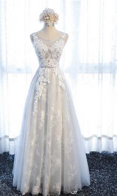 Beautiful Long Grey Prom Dresses Features Appliques KSP534