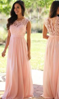 Pink Lace Prom Dresses Long with Sheer Jewel neckline KSP560
