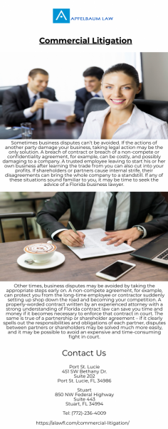 Business or commercial disputes can arise due to a company or individual failing to comply with the terms of a contract, or a party taking actions that result in losses or damages to the business or the individual.  Business disputes can also arise within the business, such as owners’ disputes over the management and control of the company.