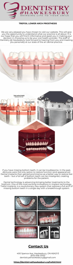 Dental technology is advancing bringing better treatments to the forefront. One of the most exciting innovations in implant technology, Trefoil implants, is a revolutionary new system that restores a full arch of missing bottom teeth in a single day with a breakthrough system.