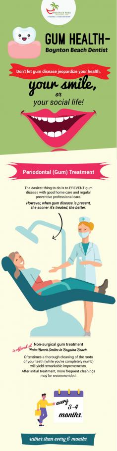 Looking for a gum treatment specialist in Boynton Beach, FL? Go no further than Palm Beach Smiles as we offer preventive dentistry to treat your infected gums without any surgery or pain. 