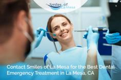 At Smiles of La Mesa, we offer a quick and effective way of treating your dental emergency in La Mesa, CA. Whether you think you have an impacted wisdom tooth, an infected tooth, or any other emergency situation, we will treat you with compassion.