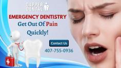 Explore Our Dental Emergency Services

In need of dental emergency treatment?  Don't worry! At Dapper Dental, we provide urgent dental care treatments such as infected teeth, damaged teeth, knocked out teeth and more. Call us today @ (407) 755-0936, we offer same day appointments to help relieve your pain as soon as possible.
