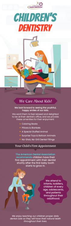 The skilled dentists at Lifetime Family Dentistry want your children to always feel comfortable in our care. We offer various amenities for their enjoyment and use laughing gas to eliminate any nervousness. Schedule your appointment today! 