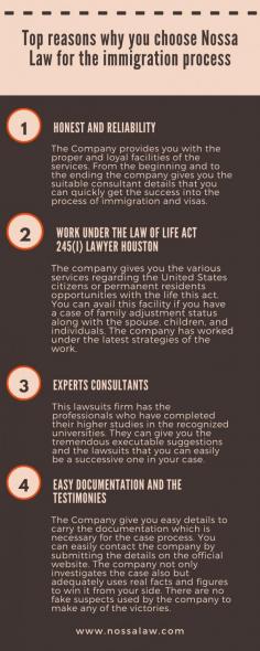 The Nossa Law Office provides professional legal services in the areas of Naturalization, Citizenship, K-1 Fiance Visas, Green Cards, Employment-Based Visas, Student Visa, Deferred Action DACA, Removal of Conditions, Waivers, Investment Based Visas, VAWA, Asylum & Refugee, Consular Processing, and more.
https://www.nossalaw.com/