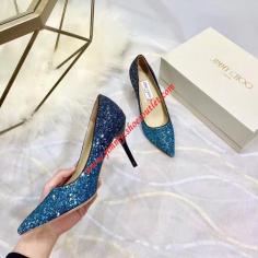 Jimmy Choo Love Glitter Degrade Fabric Pumps Blue