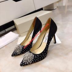 Jimmy Choo Joan 85 Wet-look Fabric Pumps With Firework Crystal Black