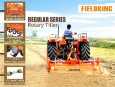 Tractor rotavator by Fieldking helps in break up and mixes the hard top layer of soil, destroys the uproots stubbles and prepare the land perfectly workable. Learn more about the Fieldking rotavator price and specification. 