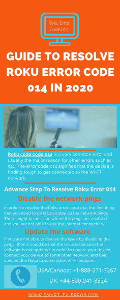 Roku Error code 014 is a very common error and usually the major reason for other errors such as 011. The error code 014 signifies that the device is finding tough to get connected to the Wi-Fi network. Just Follow our Instant Step by Step Guide to overcome Error Code from our technical experts