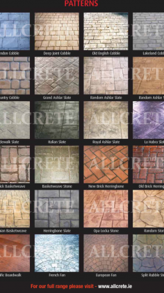 We supply all necessary materials for the professional installation of Pattern Imprinted Concrete and Wallcrete. We stock a wide range of sealers for concrete and paving. Our products are suitable for commercial and residential projects. PICS are the market leaders in the UK and Ireland with distributors worldwide and have been operating for over 30 years.  For details check out this website: https://allcrete.ie/

