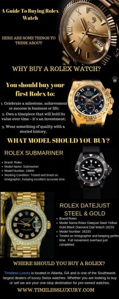 Where To Sell Rolex   | Timeless Luxury, LLC  -
 
 If you are looking to sell a Rolex watch Atlanta you are just a few clicks away from having cash for Rolex watch. At timeless luxury, we will match or beat any written offer by a local competitor. Our goal is to provide you with a hassle-free and transparent selling process.  We do this by offering you no-haggle, top dollar prices from the start.  Visit website: https://timelessluxury.com/