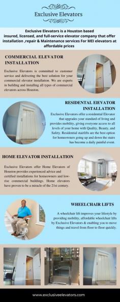 Exclusive Elevators is the best company for Handicapped peoples in TX. We offer Handicare Stairlifts of different varieties, and these are comfortably fit any home like straight, curved, or outdoor, etc. Handicare Stairlift is a high-quality, budget-friendly solution made for straight staircases. For more information, contact us at 713-589-9171 .