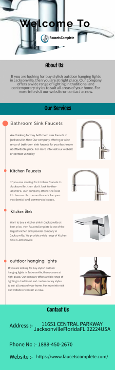 Buy Modern Faucets in Jacksonville at Lowest Price


Want to buy modern faucets in Jacksonville, then you are at right place. Our company offering designer bathroom and kitchen products in Jacksonville at affordable price. For more info visit our website or contact us now at 11651 Central Parkway, Jacksonville, Florida, FL 32224, USA.


https://www.faucetscomplete.com/bathroom-faucets/