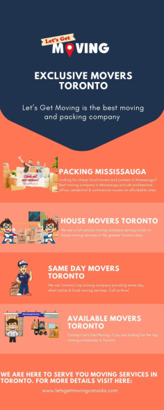 Let’s Get Moving Inc. is one of the most reputable and multiple award-winning companies in Toronto, Canada. They offer affordable and smooth local, short-distance and long-distance moves in Toronto as well as the Greater Toronto Area.  Don’t hesitate to get in touch with us by visiting at https://letsgetmovingcanada.com