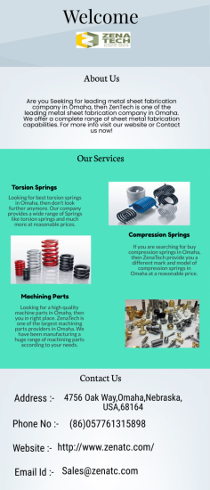 Need to buy sheet metal parts in Omaha, then don’t worry anymore. ZenaTech is one of the largest manufacturers of sheet metal parts in Omaha. We provide provide parts and components that match your unique requirements.



http://www.zenatc.com/sheet-metal-parts/