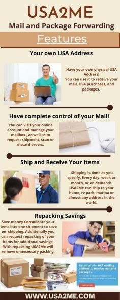 Parcel Forwarding Service | US Mail Service 
USA2ME have different fulfillment and logistics processes for different products and packing service. Our expert staff shall work for your company and find the ways to improve your efficiency. Visit website: www.usa2me.com

