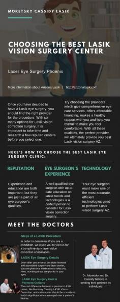 Knowing that you made the perfect decision will give you the peace of mind.

At Moretsky Cassidy Lasik in Arizona, patients can expect to be brilliantly pre-screened and operated on by the experienced and qualified doctors represented in the organization’s name.
