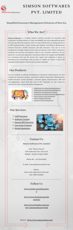 Are you looking for insurance broker management software? No need to worry. Simson Softwares Private Limited is an all-time spot for service. We are not far from you, just come to our website and contact us.