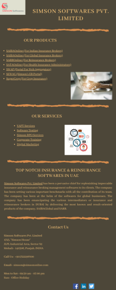 Simson Softwares Private Limited provides an insurance agency management software system for broking industries. We offer the most reliable and high-quality insurance agency software systems to our clients. If you have any queries regarding our insurance agency software solutions, you can contact us anytime.