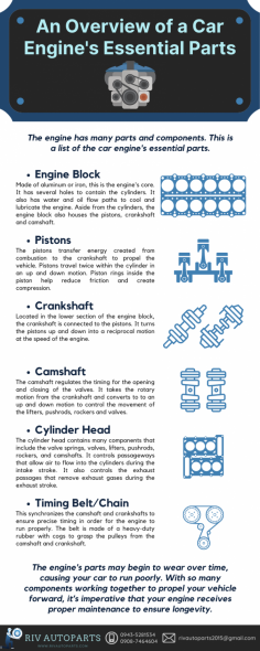 Maintaining the condition of your car's engine is crucial to ensure your safety while on the road. If you need high performance car engine parts, RIV Autoparts has it available. Check out our simple guide here on the car engine's important components.