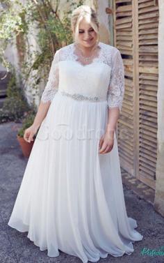 Robe de mariée facile intemporel plissage en grandes tailles jusqu'au sol