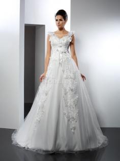 Robe de mariée longue de traîne longue manche nulle avec zip bretelles spaghetti