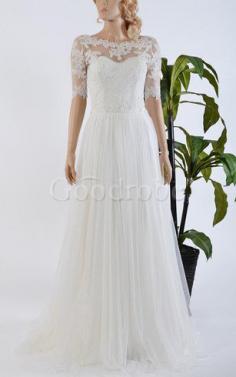 Robe de mariée appliques avec décoration dentelle cordon de traîne courte avec bouton