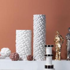 Baldvin Deco Vase: Buy a white cylindrical ceramic vase with spiral design, best suited for side table decor. Shop Now!
