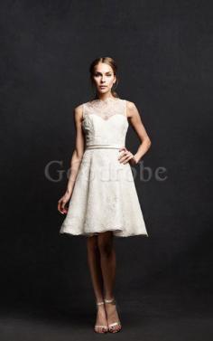 Robe de mariée courte plissage simple noeud en dentelle