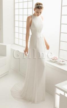 Abito da Sposa Senza Maniche in Chiffon Tubino con Festone con Criss-cross