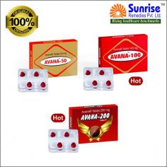 Avana Avanafil 50, 100, and 200mg is the best cure for Erectile dysfunction(ED) and impotence. Manufactured by Sunrise Remedies.
