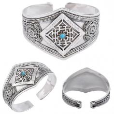 Sterling Silver Mandala with Turquoise and Filigree Cuff Bracelet

A jewel that has touched with ritual aspects apart from being a leader in the beauty panel is a worthy purchase. The mandala is a sacred symbol used commonly in Asian arts to decorate various ornamentations and jewels, like this sterling silver cuff bracelet carved with the mandala symbol in the center and side bands lavishly decorated in a floral filigree pattern. The small Turquoise bead in the center helps stabilize mood swings and goes well with the silver-colored bracelet. The adjustable size allows it to be worn easily in multiple size hands.

Silver Sterling Cuff Bracelet: https://www.exoticindiaart.com/product/jewelry/mandala-with-turquoise-and-filigree-cuff-bracelet-adjustable-size-LCG17/

Bracelet: https://www.exoticindiaart.com/jewelry/bracelets/

Sterling Silver: https://www.exoticindiaart.com/jewelry/sterlingsilver/

Jewelry: https://www.exoticindiaart.com/jewelry/

#jewelry #sterlingsilver #bracelet #mandalastone #turquoisestone #cuffbracelet #stones
