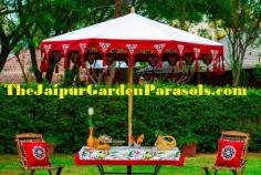 A collection of bold & bohemian Indian Garden Parasols, Umbrella, 3m Parasol. Stunning and handcrafted in India by the best, just for your home.  Visit: https://thejaipurgardenparasols.com