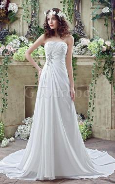 Robe de mariée facile avec fronce avec perle au bord de la mer manche nulle