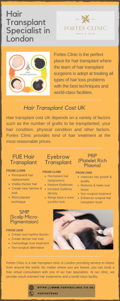 Do you want to get a hair transplant but are worried about the cost? Worry no more because at Fortes Clinic you don’t have to worry about hair transplant cost. We offer affordable hair treatment options which anyone can easily afford. https://www.fortesclinic.co.uk/pricing/