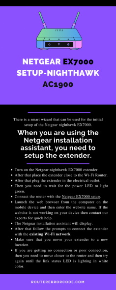 Do you want to know how to Netgear EX7000 Setup Nighthawk AC1900? Don’t worry, Visit our website and discuss our experienced experts about your issues. We are always 24*7 ready to help you. Read more:- https://bit.ly/3vKPOA0