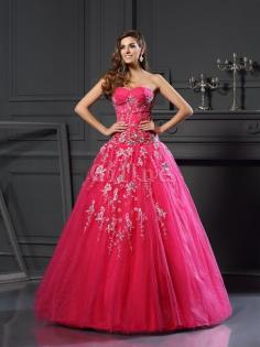 Natürliche Taile Ärmelloses Sittsames Bodenlanges Quinceanera Kleid mit Applike