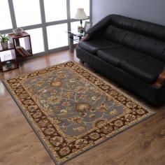 Hand Tufted Wool 10'x13' Area Rug Oriental Blue Brown K00524